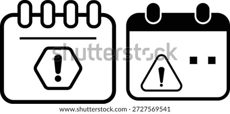 Calendar exclamation icon. Deadline Warning Icons. Premium Scheduling Symbols. Calendar exclamation graphic design. Urgent notification icons