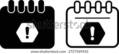 Calendar exclamation icon. Deadline Warning Icons. Premium Scheduling Symbols. Calendar exclamation graphic design. Urgent notification icons