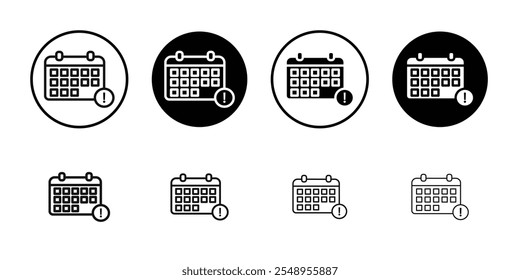 Conjunto de símbolos de línea plana de icono de exclamación de calendario.
