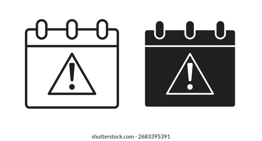 Icono de exclamación del calendario y paquete de estilo de trazo plano sobre fondo blanco. Ilustraciones vectoriales