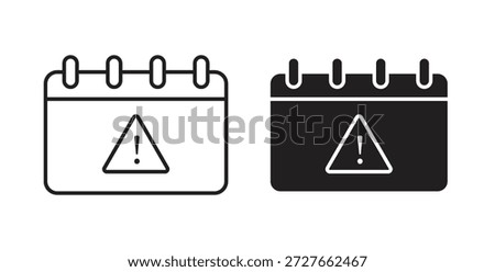 Calendar exclamation icon with line and silhouette versions.