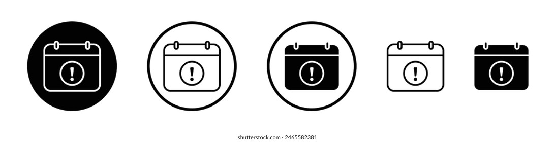 Calendar exclamation icon set. Important deadline vector symbol and calendar warning mark.