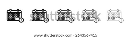Calendar exclamation icon vector outline set illustration sign