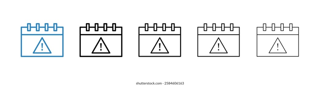 Calendar exclamation icons in five different stroke sizes