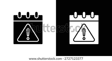Calendar exclamation icons flat vector concept. Black and white illustrations