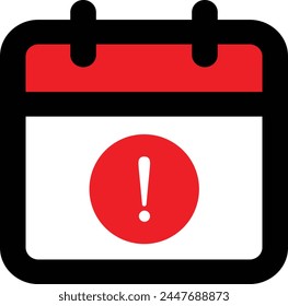 Calendario con signo de exclamación Vector aislado sobre fondo blanco . Icono de notificación de recordatorio de evento 