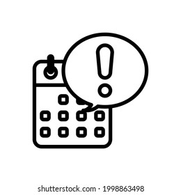 Calendar with exclamation mark outline icons. Vector illustration. Editable stroke. Isolated icon suitable for web, infographics, interface and apps.