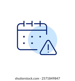 Calendar and exclamation mark in triangle. Urgent deadline warning or critical appointment. Pixel perfect, editable stroke icon
