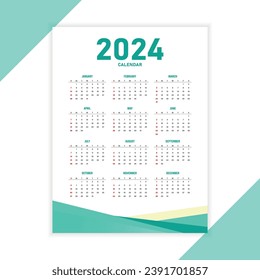 Kalender falsches Design 2024, weiche Farbe. Vektorgrafik