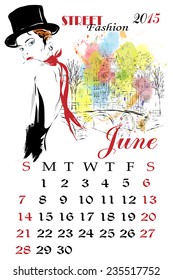 Calendar with fashion girl. Sketch-girl illustration