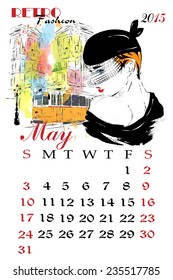 Calendar with fashion girl. Sketch-girl illustration