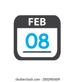 calendar - Feb 8 icon illustration, February flat vector design