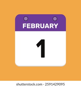Calendar february 1 date calendar and year, vector icon design