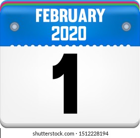 Calendar FEBRUARY 1 year 2020. Vector flat daily calendar icon. Date and time, day, month. Holiday.