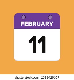Calendar february 11 date calendar and year, vector icon design