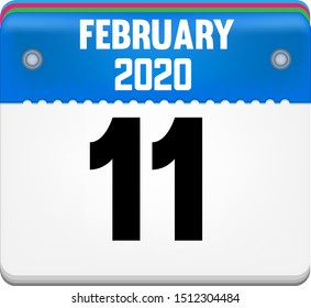 Calendar FEBRUARY 11 year 2020. Vector flat daily calendar icon. Date and time, day, month. Holiday.