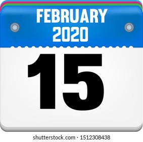 Calendar FEBRUARY 15 year 2020. Vector flat daily calendar icon. Date and time, day, month. Holiday.