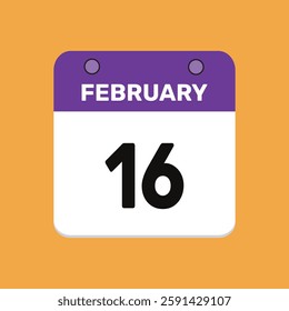 Calendar february 16 date calendar and year, vector icon design