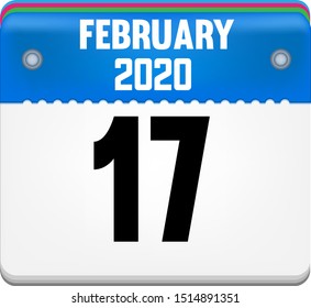 Calendar FEBRUARY 17 year 2020. Vector flat daily calendar icon. Date and time, day, month. Holiday.
