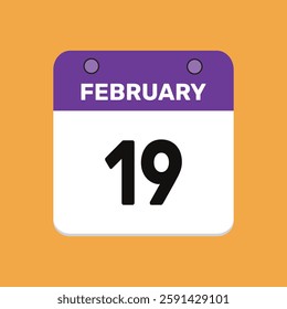 Calendar february 19 date calendar and year, vector icon design