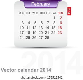 Calendar February 2014. Vector.