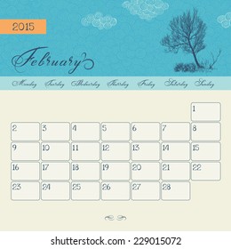 Calendar for February 2015 starting Monday, vector calendar set