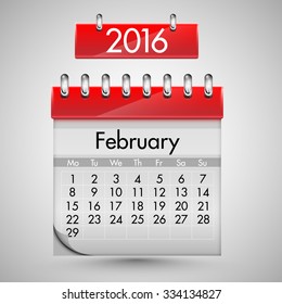 Calendar for february, 2016, vector