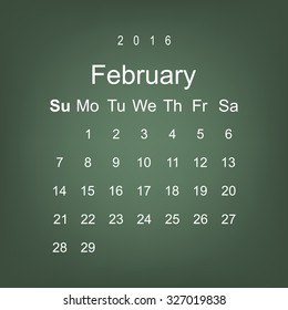 Calendar February 2016 vector design. Week starts from Sunday.