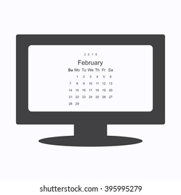 Calendar February 2016 vector design. Week starts from Sunday.