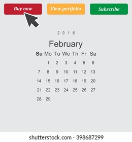 Calendar February 2016 vector design. Week starts from Sunday.