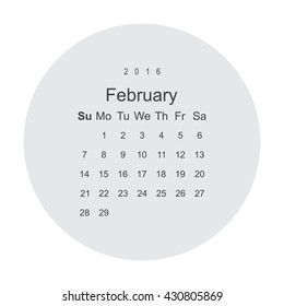 Calendar February 2016 vector design. Week starts from Sunday.