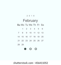 Calendar February 2016 vector design. Week starts from Sunday.
