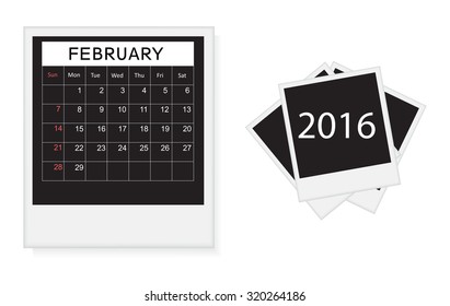 Calendar for february 2016.Vector illustration.