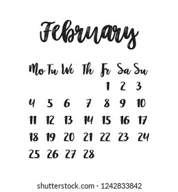 Calendar for February 2019