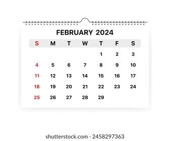 Calendar February 2024 month icon. Flat style. Vector icon