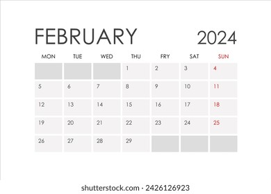 Calendar for February 2024. The week starts on Monday. Glider.