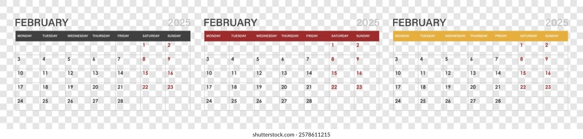 calendar for February 2025. set of calendars for February