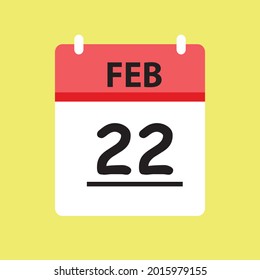 Calendar - February 22 icon illustration isolated vector sign symbol flat design red and white