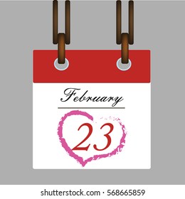 Calendar February 23 vector, a calendar page February 23, the calendar icon. Vector illustration, flat style. Date, day of the month, output, red day on the calendar, holidays in February