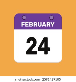 Calendar february 24 date calendar and year, vector icon design