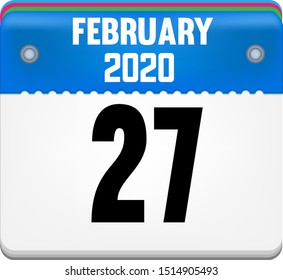 Calendar FEBRUARY 27 year 2020. Vector flat daily calendar icon. Date and time, day, month. Holiday.