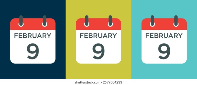 calendar - February 9 icon illustration isolated vector sign symbol