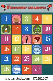 Calendar February holidays. vector