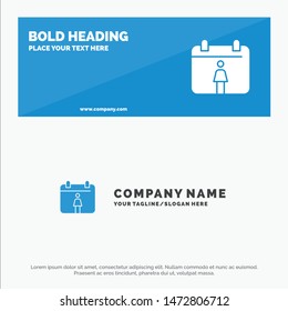 Calendar, Female SOlid Icon Website Banner and Business Logo Template