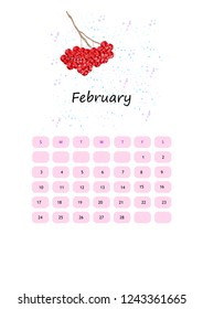 calendar for Ferbruary is painted in watercolor