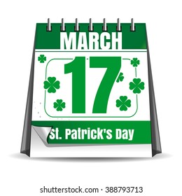 Calendar with festive date. 17 March. Vector calendar isolated on white background. St. Patrick's Day celebration. Holiday date in the calendar. Desktop calendar isolated on white background.
