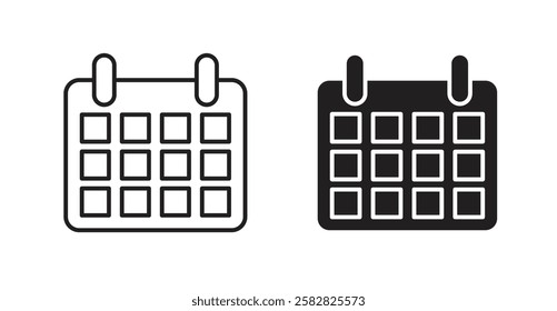 Calendar filled and outlined icons vectors on white background