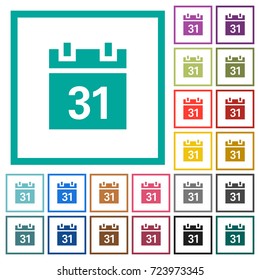 Calendar flat color icons with quadrant frames on white background