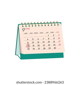 Calendar flat color illustration vector isolated on white background. School and office supply illustration. Element for Back to school, office concept. Stationery.