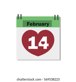 the calendar. flat design. 
The 14th of February. Valentine's Day.